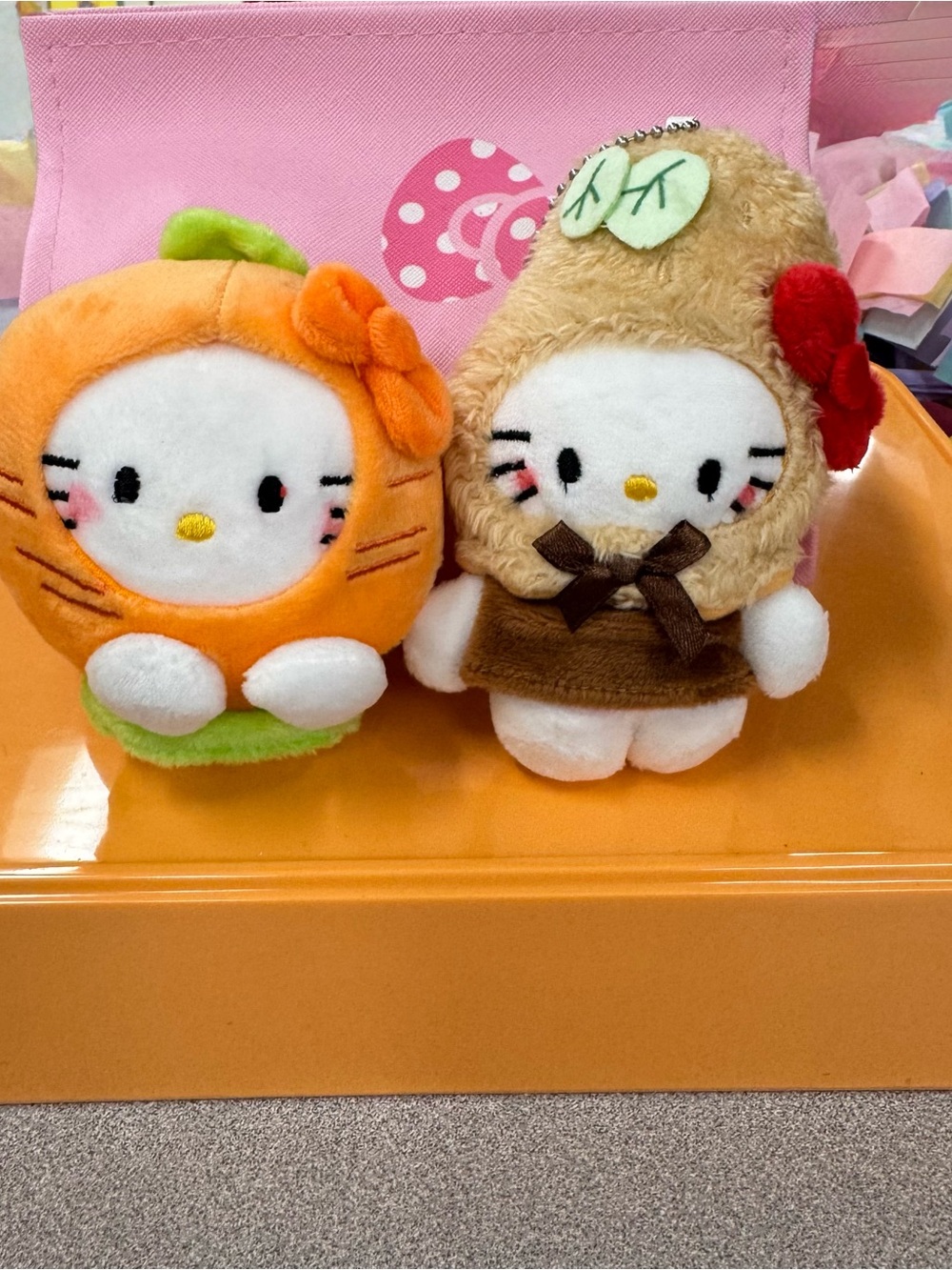 Cute Kitty Plush Pair in Vegetable Costume Bag Charms